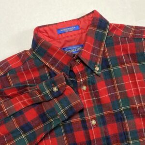 Pendleton Men's Medium Wool Red‎ Plaid Longsleeve Button Down Shirt